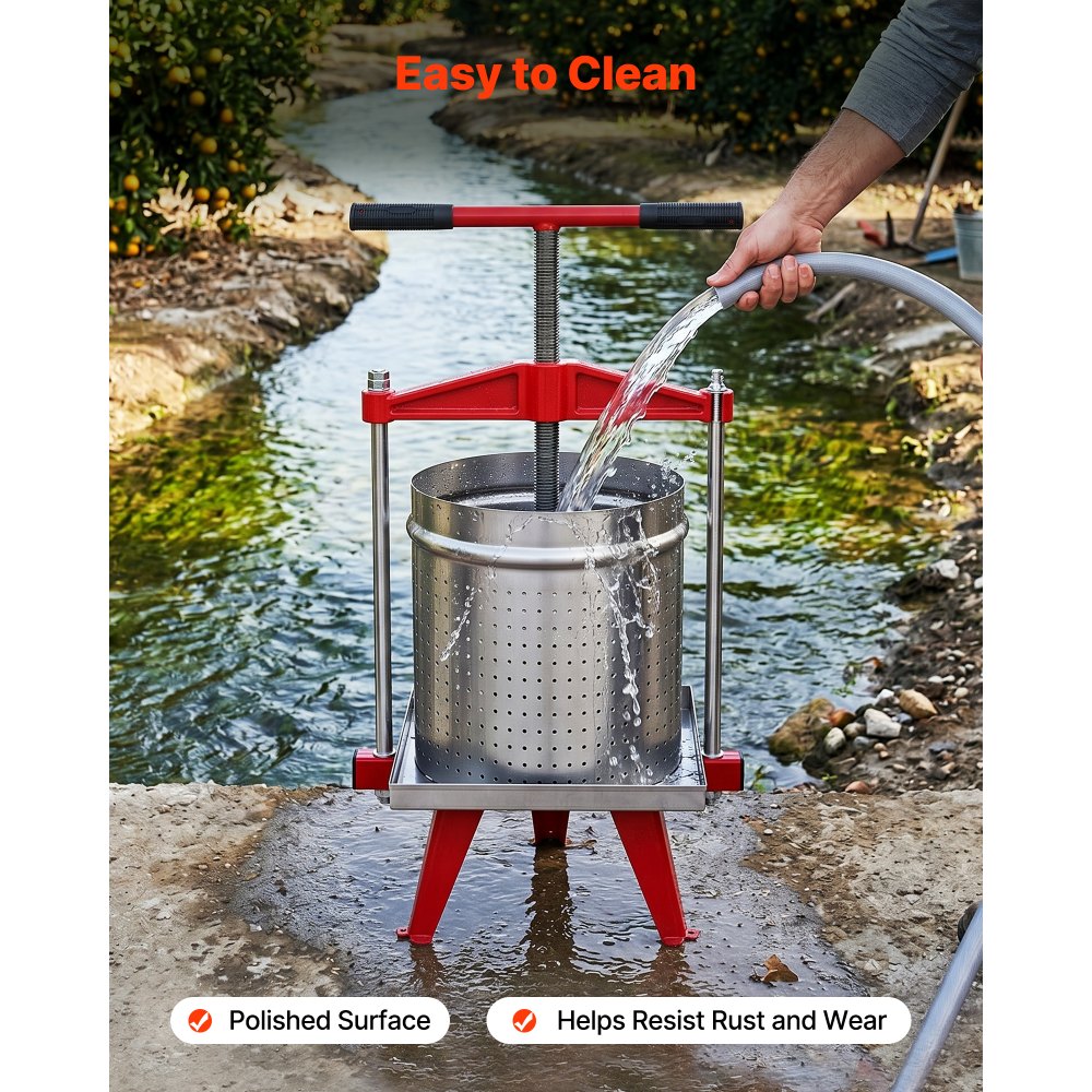 VEVOR Fruit Wine Press, 3.96Gal/15L, Stainless Steel Manual Juice Maker, Heavy Duty T-Shaped Handle & Cross-beam for Cider Apple Grape Vegetable Press, with 2 Filter Bags, for Kitchen Home Brewing