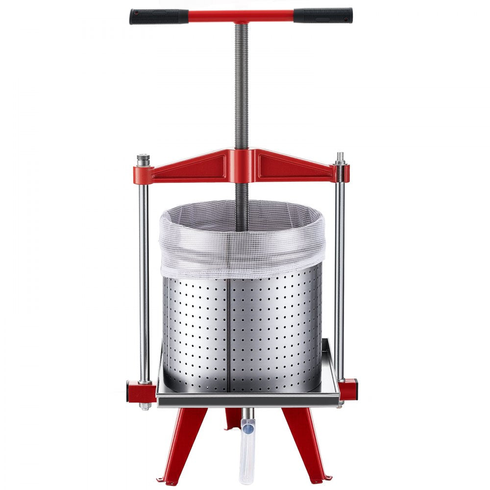 VEVOR Fruit Wine Press, 3.96Gal/15L, Stainless Steel Manual Juice Maker, Heavy Duty T-Shaped Handle & Cross-beam for Cider Apple Grape Vegetable Press, with 2 Filter Bags, for Kitchen Home Brewing