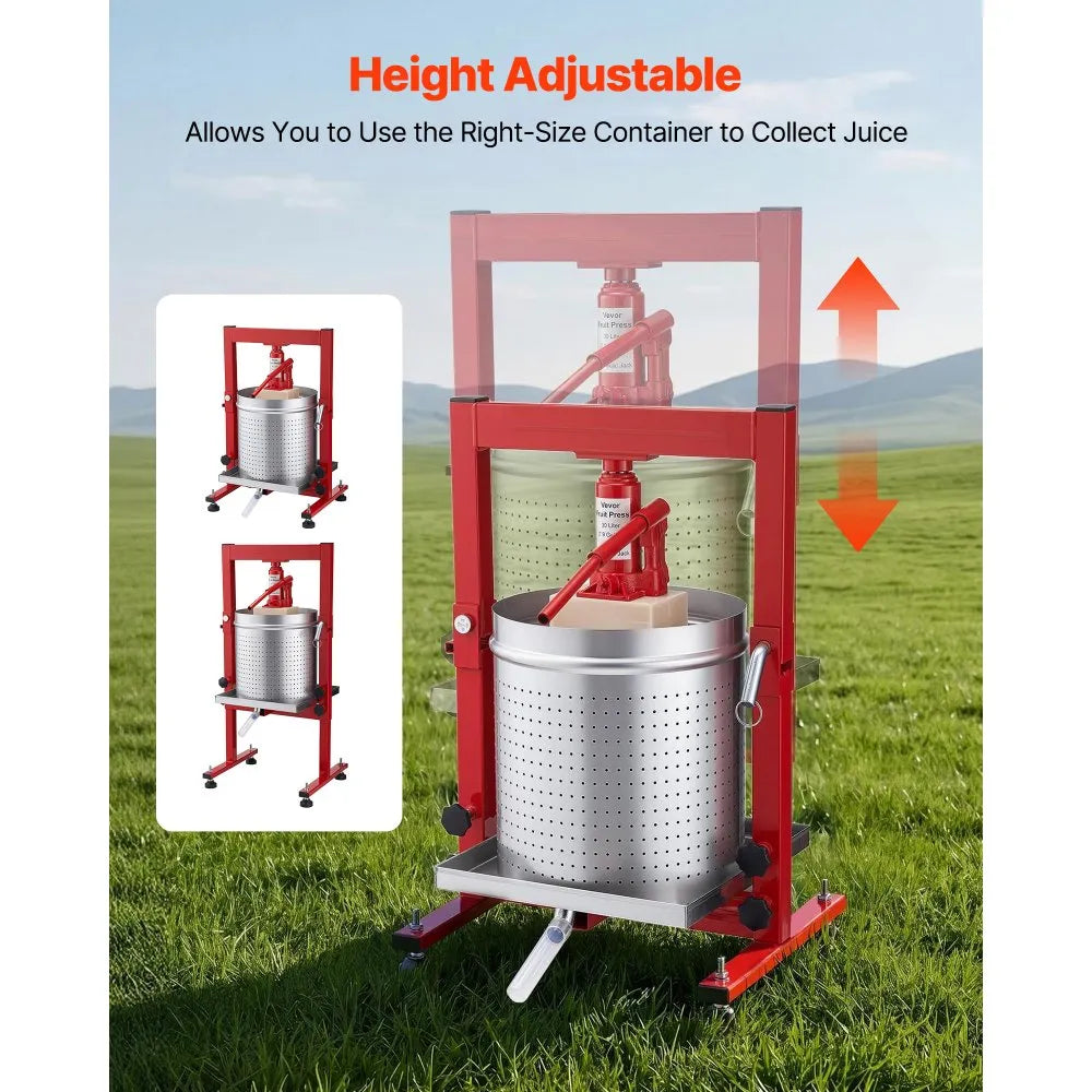 VEVOR Hydraulic Fruit Wine Press, 7.93Gal/30L, Stainless Steel Heavy Duty Manual Juice Maker, Cider Apple Grape Vegetable Crusher, Cheese/Tincture/Herbal Press, with 2 Filter Bags, for Kitchen Home