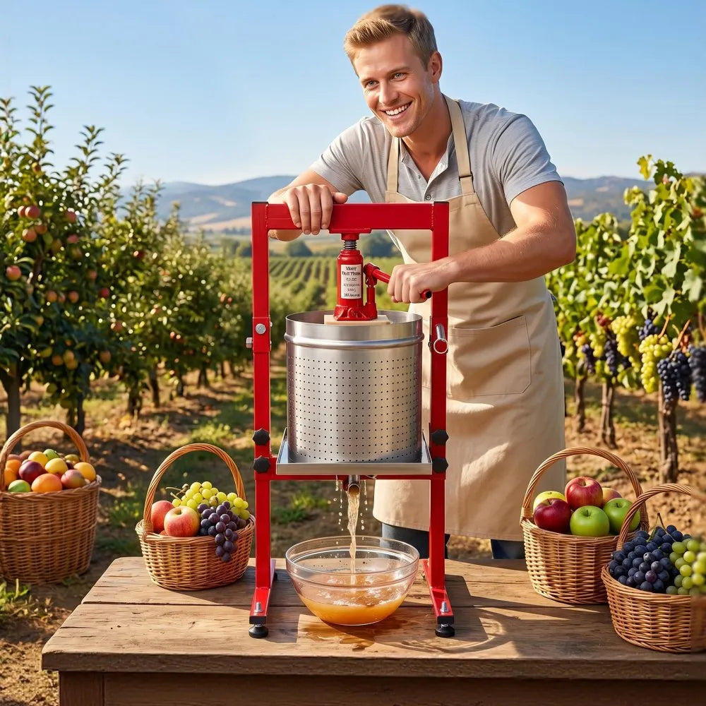VEVOR Hydraulic Fruit Wine Press, 7.93Gal/30L, Stainless Steel Heavy Duty Manual Juice Maker, Cider Apple Grape Vegetable Crusher, Cheese/Tincture/Herbal Press, with 2 Filter Bags, for Kitchen Home