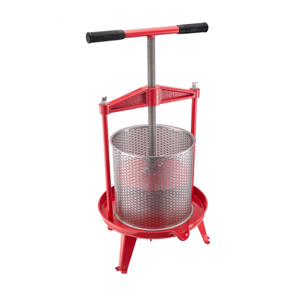 VEVOR 3.69 Gal/14L Fruit Wine Press, Stainless Steel Basket with Cross-beam and Triangular Structure, Manual Juice Maker, Cider Apple Grape Tincture Making Press with T-Handle for Kitchen Home