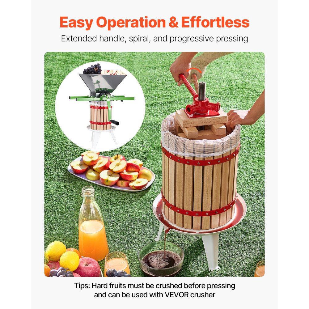 VEVOR 4.75 Gal/18L Fruit Wine Press, Solid Wood Basket with 8 Blocks, Heavy Duty Manual Juice Maker, Cider Apple Grape Tincture Honey Olive Oil Making Press with Handle for Kitchen, Home