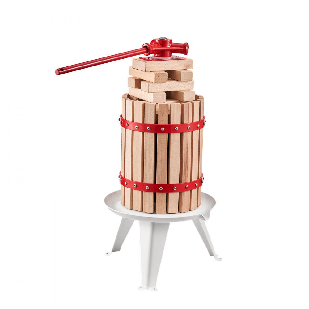 VEVOR 1.6 Gal/6L Fruit Wine Press, Solid Wood Basket with 8 Blocks, Heavy Duty Manual Juice Maker, Cider Apple Grape Tincture Honey Olive Oil Making Press with Handle for Kitchen, Home