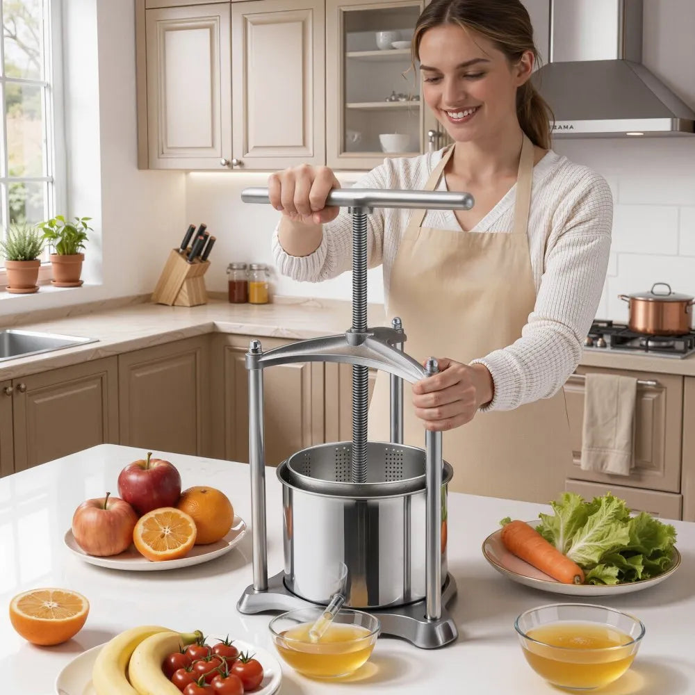 VEVOR Fruit Wine Press, 1.6 Gallon/6L, Stainless Steel Manual Juice Maker with Powerful T-Shaped Handle, Juice Making for Apple/Grape/Orange/Berry, Cheese/Tincture/Herbal Press, for Kitchen Home
