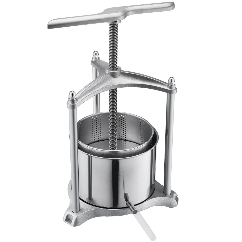 VEVOR Fruit Wine Press, 1.6 Gallon/6L, Stainless Steel Manual Juice Maker with Powerful T-Shaped Handle, Juice Making for Apple/Grape/Orange/Berry, Cheese/Tincture/Herbal Press, for Kitchen Home