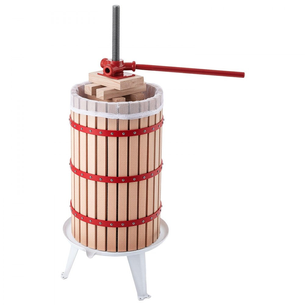 VEVOR Fruit Wine Press, 7.93Gal/30L Manual Juice Maker, Solid Beech Wood Basket, Vintage Traditional Juicer with 6 Press Wooden Blocks, 2 Filter Bags, Heavy Duty Pole Handle Bar for Cider Apple Grape