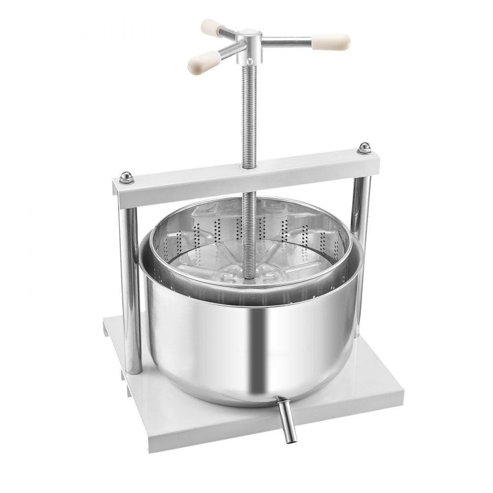 VEVOR 3.17 Gal/12L Fruit Wine Press, 2 Stainless Steel Barrels, Manual Juice Maker, Cider Apple Grape Tincture Honey Olive Oil Making Press with Triangular Handle for Outdoor Kitchen Home