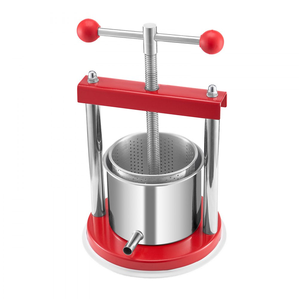 VEVOR 0.44 Gal/1.65L Fruit Wine Press, 2 Stainless Steel Barrels, Manual Juice Maker, Cider Apple Grape Tincture Honey Olive Oil Making Press with T-Handle for Outdoor Kitchen Home