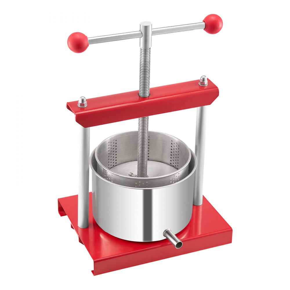 VEVOR 0.8 Gal/3L Fruit Wine Press, 2 Stainless Steel Barrels, Manual Juice Maker, Cider Apple Grape Tincture Honey Olive Oil Making Press with T-Handle for Outdoor Kitchen Home