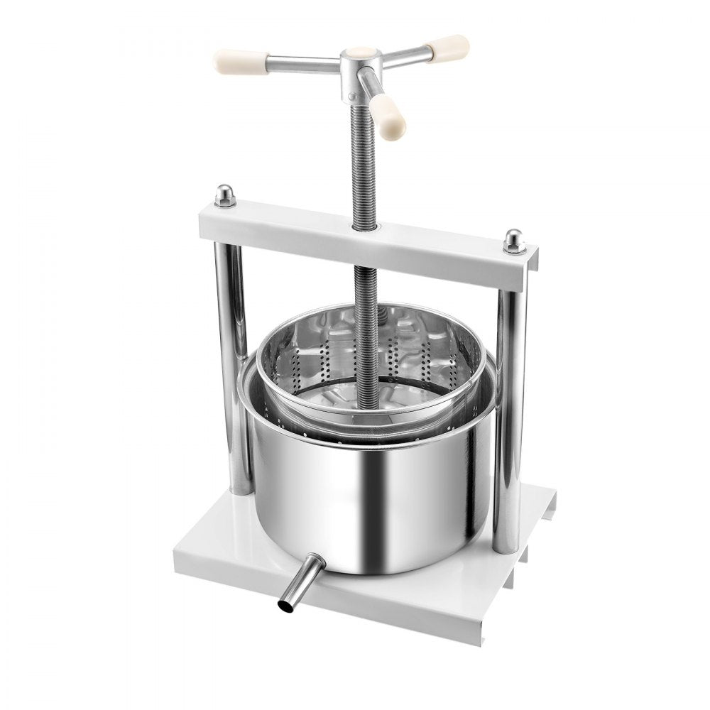 VEVOR 1.45 Gal/5L Fruit Wine Press, 2 Stainless Steel Barrels, Manual Juice Maker, Cider Apple Grape Tincture Honey Olive Oil Making Press with Triangular Handle for Outdoor Kitchen Home