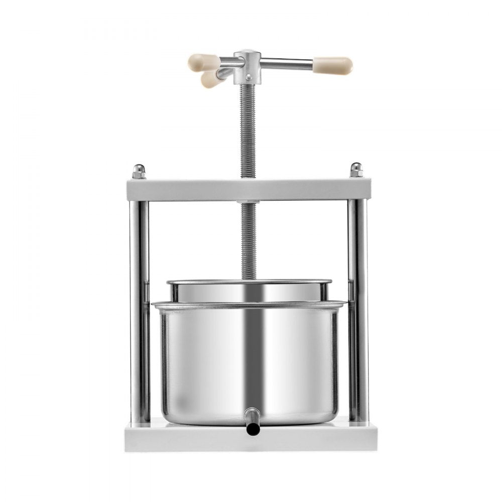 VEVOR 1.45 Gal/5L Fruit Wine Press, 2 Stainless Steel Barrels, Manual Juice Maker, Cider Apple Grape Tincture Honey Olive Oil Making Press with Triangular Handle for Outdoor Kitchen Home