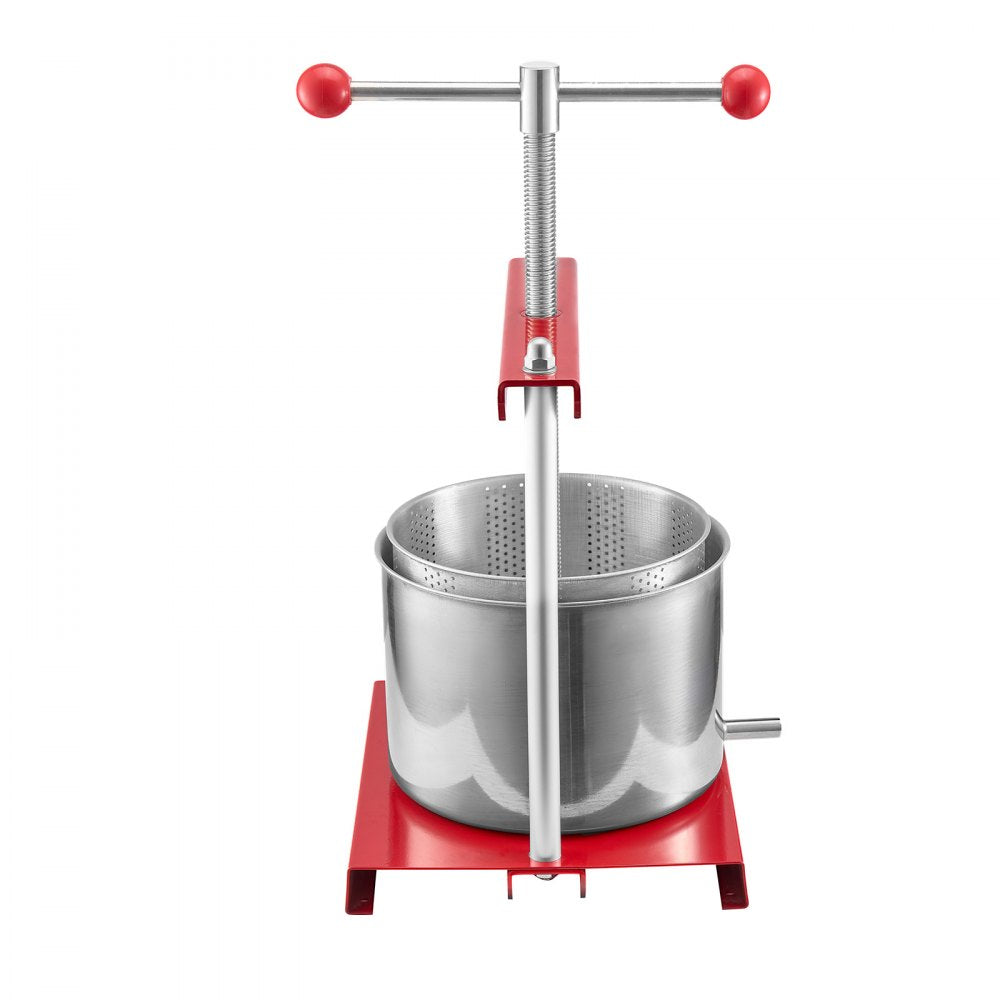 VEVOR 1.6 Gal/6L Fruit Wine Press, 2 Stainless Steel Barrels, Manual Juice Maker, Cider Apple Grape Tincture Honey Olive Oil Making Press with T-Handle for Outdoor Kitchen Home