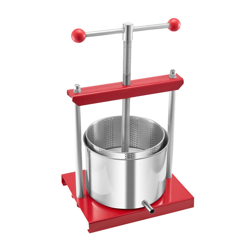 VEVOR 1.6 Gal/6L Fruit Wine Press, 2 Stainless Steel Barrels, Manual Juice Maker, Cider Apple Grape Tincture Honey Olive Oil Making Press with T-Handle for Outdoor Kitchen Home
