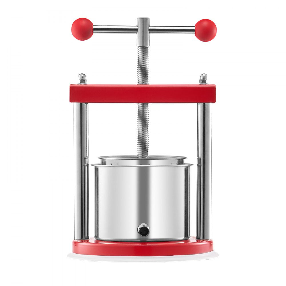 VEVOR 1.6 Gal/6L Fruit Wine Press, 2 Stainless Steel Barrels, Manual Juice Maker, Cider Apple Grape Tincture Honey Olive Oil Making Press with T-Handle for Outdoor Kitchen Home