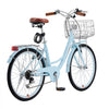 VEVOR Cruiser Bike, 7-Speed, 26-Inch Light Blue Beach Cruiser Bike with Large Capacity Basket and Rear Rack, Secure & Sturdy Cruiser Bike with Adjustable Seat, Fits for Cycling, Exercise & Shopping