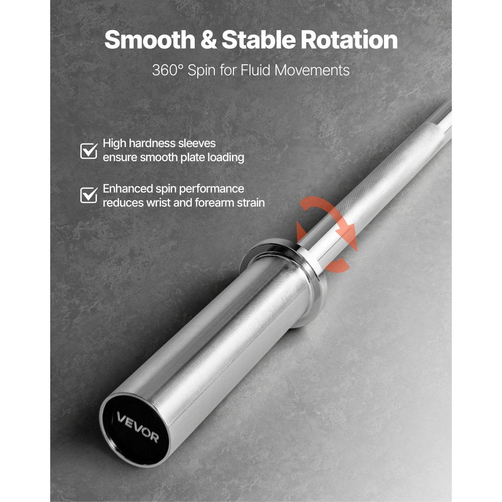 VEVOR 4FT Barbell Bar, Fits 2-Inch Weight Plates, Chrome Plated Barbell Bar with Knurled Grip for Strength Training, Weightlifting, Squat, Deadlift, Bench Press, Curl, Overhead Press, 500lbs Capacity