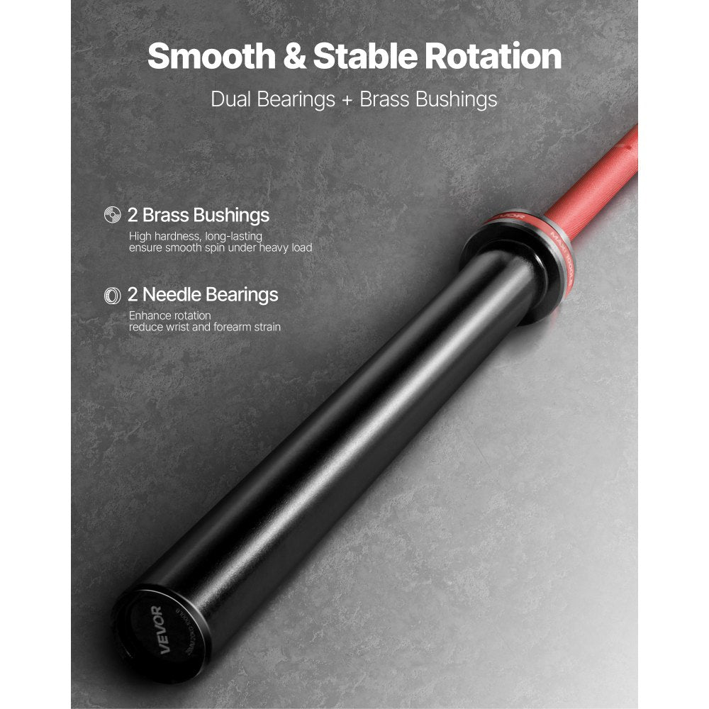 VEVOR 7FT Barbell Bar, Fits 2-Inch Weight Plates, Barbell Bar with Knurled Grip for Strength Training, Weightlifting, Squat, Deadlift, Bench Press, Curl, Overhead Press, 1000lbs/453kg Capacity