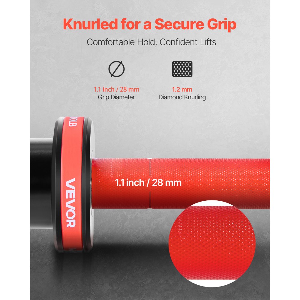 VEVOR 7FT Barbell Bar, Fits 2-Inch Weight Plates, Barbell Bar with Knurled Grip for Strength Training, Weightlifting, Squat, Deadlift, Bench Press, Curl, Overhead Press, 1000lbs/453kg Capacity
