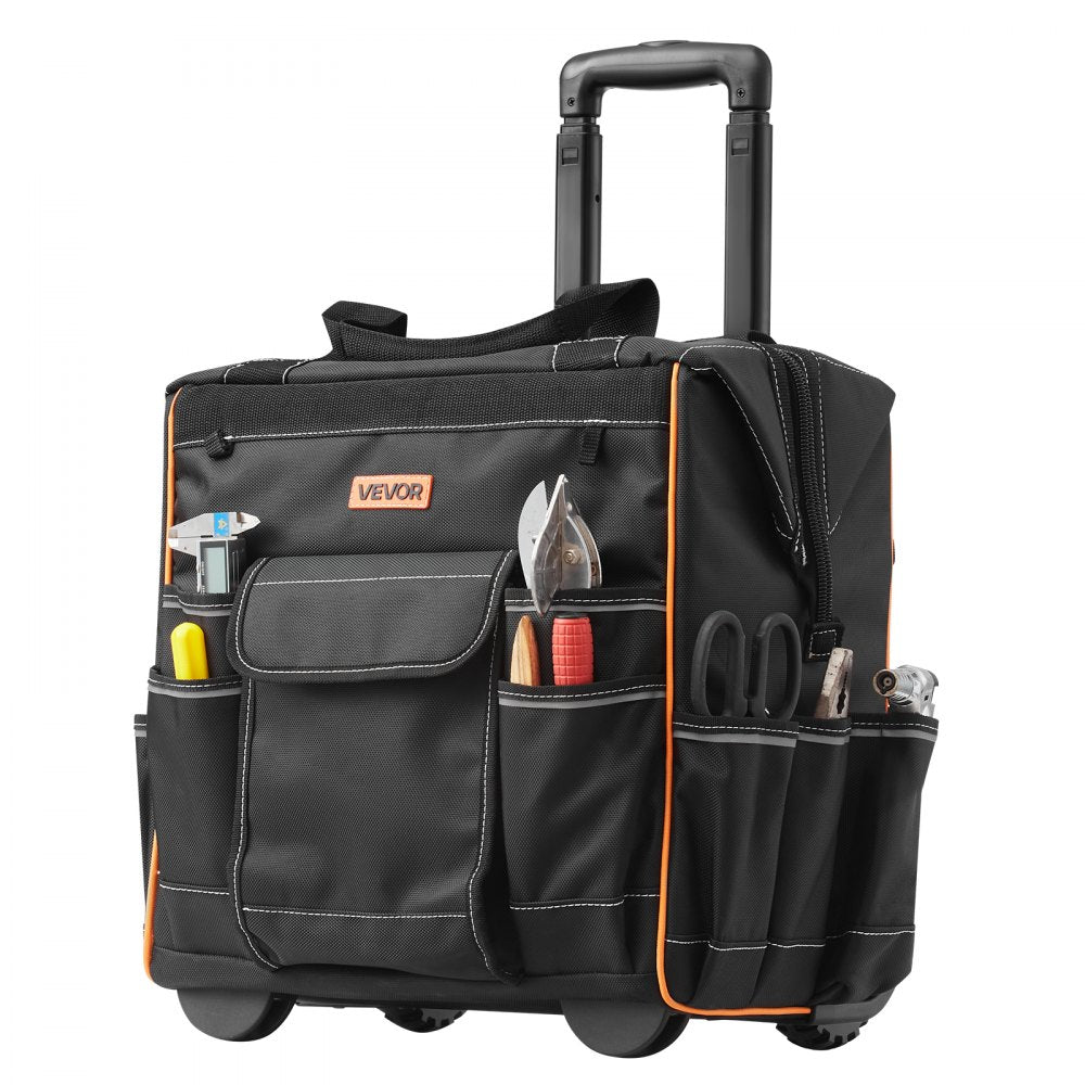 VEVOR Rolling Tool Bag, 110 lbs Load Capacity, 25 Pockets Heavy Duty Roller Tool Bag on Wheels, Adjustable Telescoping Handle & Stable Base, Toolbag Organizers with Wheels for Construction, Mechanic