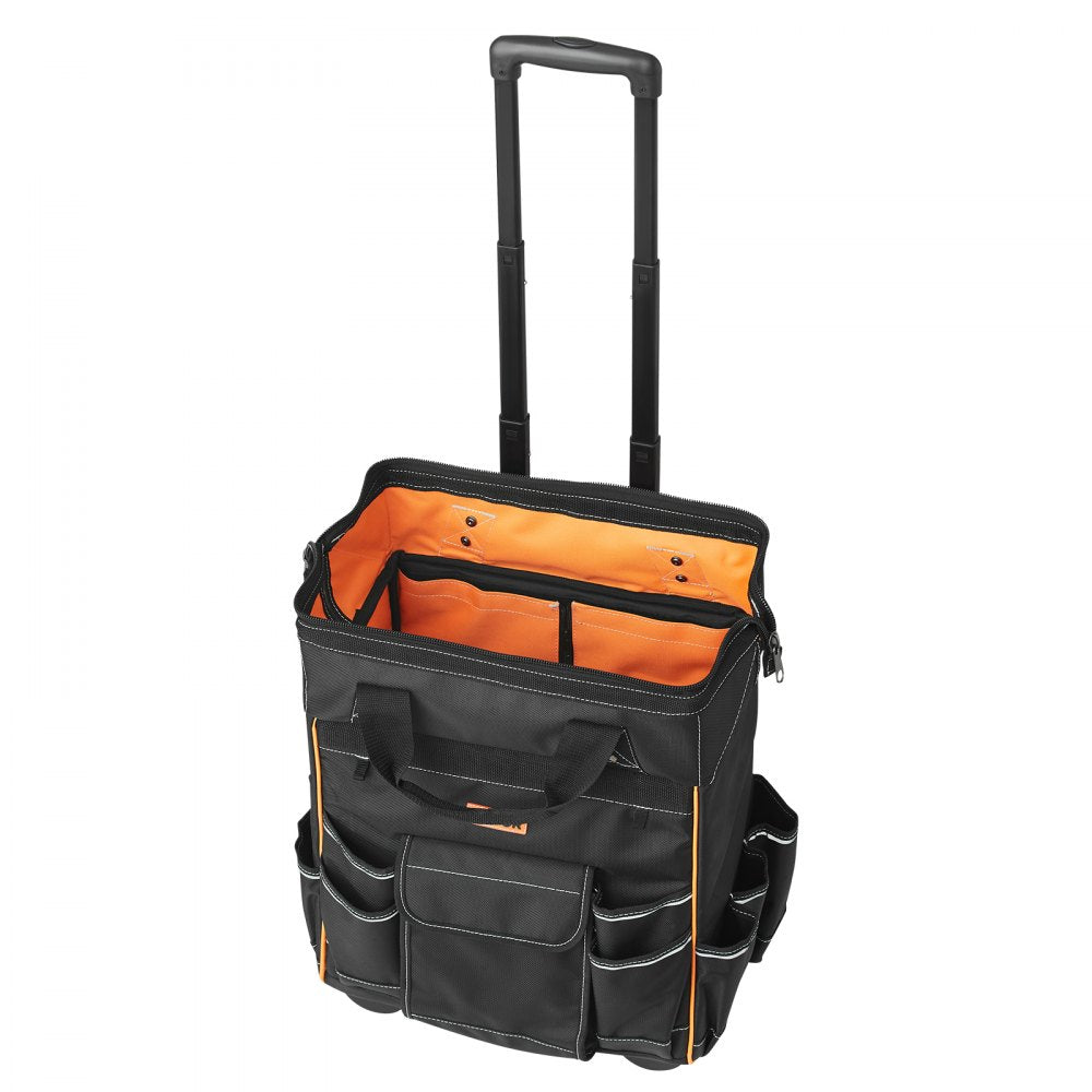 VEVOR Rolling Tool Bag, 110 lbs Load Capacity, 25 Pockets Heavy Duty Roller Tool Bag on Wheels, Adjustable Telescoping Handle & Stable Base, Toolbag Organizers with Wheels for Construction, Mechanic