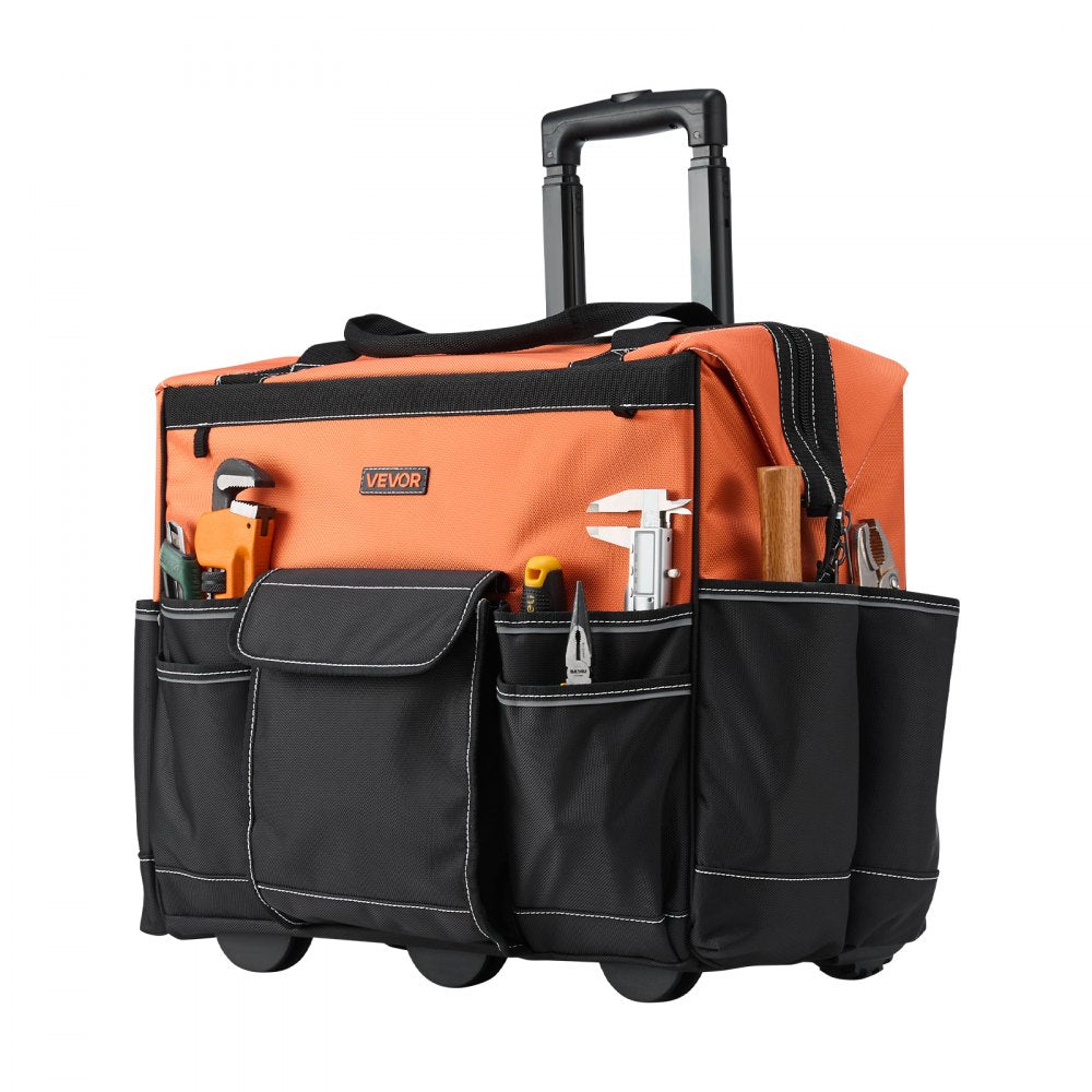 VEVOR Rolling Tool Bag, 110 lbs Load Capacity, 27 Pockets Heavy Duty Roller Tool Bag on Wheels, Adjustable Telescoping Handle & Stable Base, Toolbag Organizers with Wheels for Construction, Mechanic