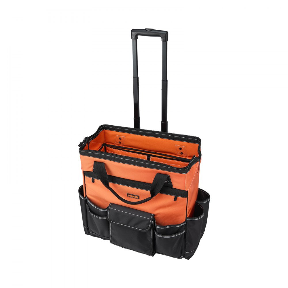 VEVOR Rolling Tool Bag, 110 lbs Load Capacity, 27 Pockets Heavy Duty Roller Tool Bag on Wheels, Adjustable Telescoping Handle & Stable Base, Toolbag Organizers with Wheels for Construction, Mechanic