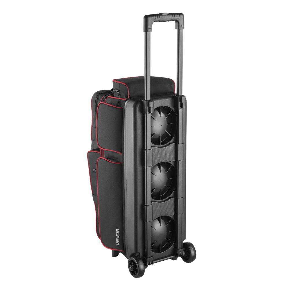 VEVOR Bowling Ball Bag, 3 Ball Double Roller Bowling Bag with Wheels, Featuring a Separate Compartment for Shoes (Up To US Size 16) & Oversized Accessory Pocket, Retractable Handle Extends to 41.34 in