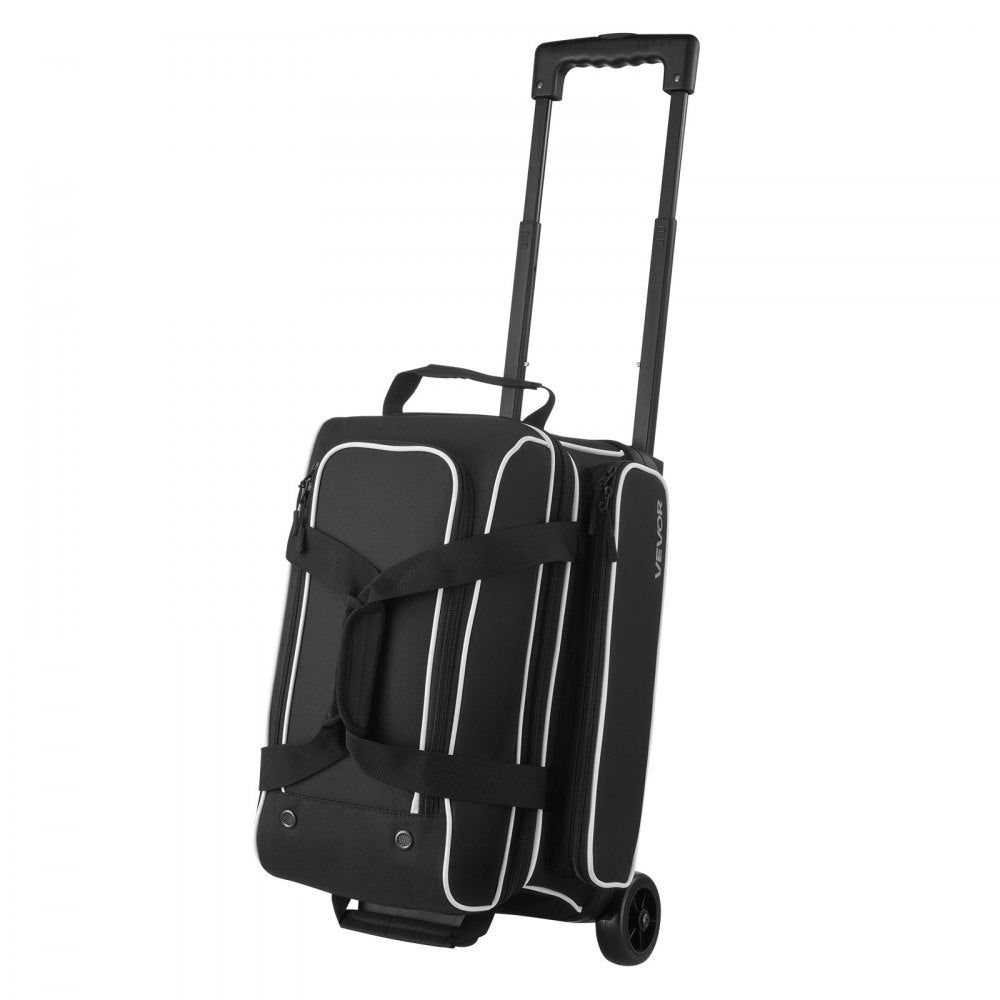 VEVOR Bowling Ball Bag, 2 Ball Double Roller Bowling Bag with Wheels, Featuring a Separate Compartment for Shoes (Up To US Size 16) & Oversized Accessory Pocket, Retractable Handle Extends to 41.32 in