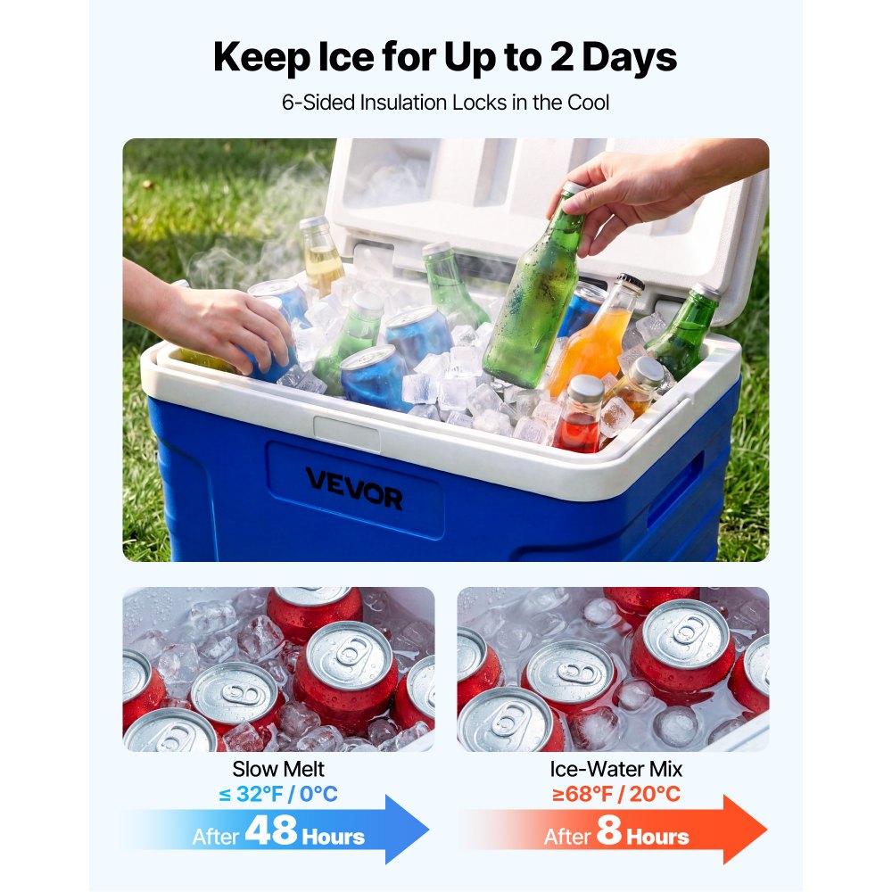 VEVOR Hard Cooler, 21QT Portable Rolling Cooler with Wheels, Leak-Resistant Coolbox Keeps Contents Cool for 48 Hours, Ice Retention Insulated Chests, Ultra-Light for Outdoor Picnics, Grill, Camping