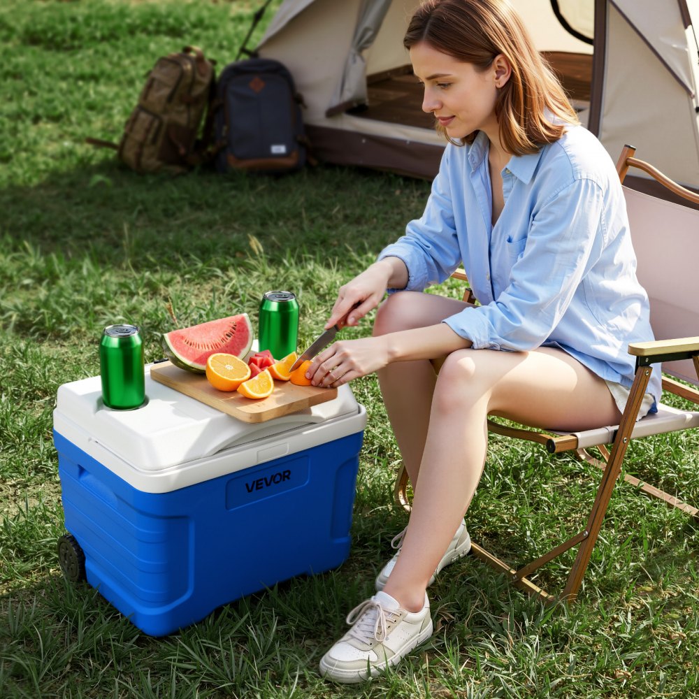 VEVOR Hard Cooler, 21QT Portable Rolling Cooler with Wheels, Leak-Resistant Coolbox Keeps Contents Cool for 48 Hours, Ice Retention Insulated Chests, Ultra-Light for Outdoor Picnics, Grill, Camping