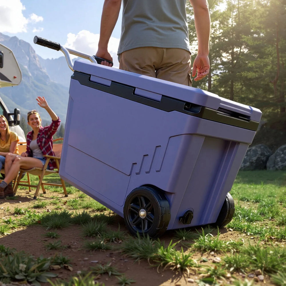 VEVOR Hard Cooler, 45QT Portable Rolling Cooler with Wheels, Leak-Resistant Coolbox Keeps Contents Cool for 48 Hours, Ice Retention Insulated Chests, Ultra-Light for Outdoor Picnics, Grill, Camping