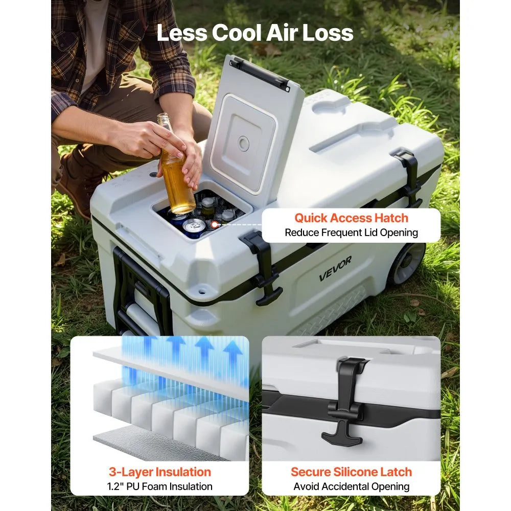 VEVOR Hard Cooler, 52QT Portable Rolling Cooler with Wheels, Leak-Resistant Coolbox Keeps Contents Cool for 48 Hours, Ice Retention Insulated Chests, Ultra-Light for Outdoor Picnics, Grill, Camping