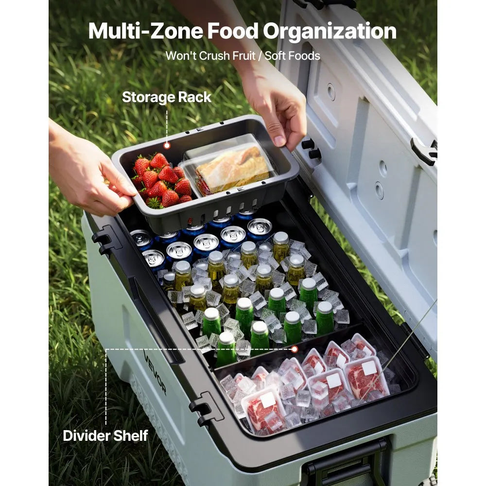 VEVOR Hard Cooler, 52QT Portable Rolling Cooler with Wheels, Leak-Resistant Coolbox Keeps Contents Cool for 48 Hours, Ice Retention Insulated Chests, Ultra-Light for Outdoor Picnics, Grill, Camping
