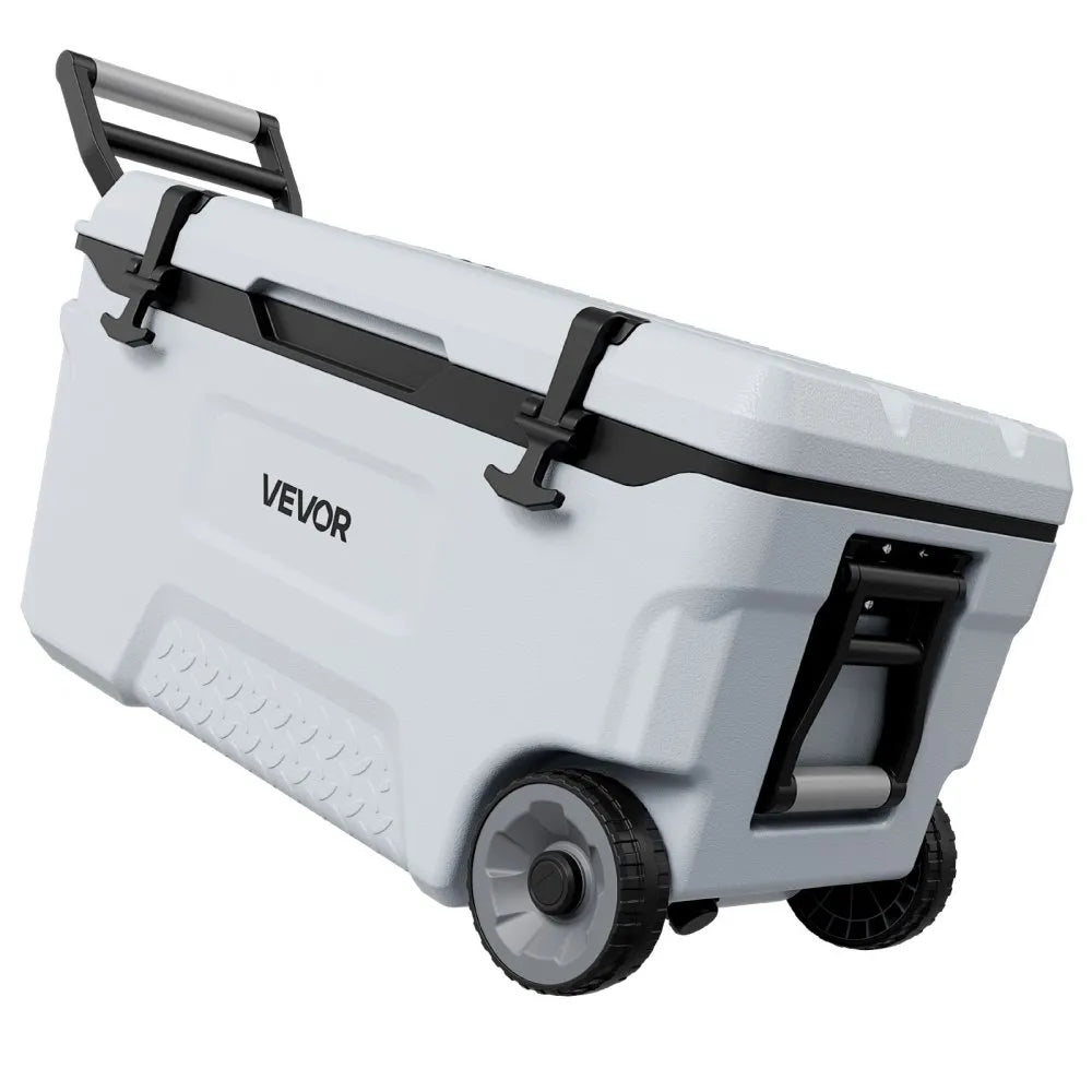VEVOR Hard Cooler, 52QT Portable Rolling Cooler with Wheels, Leak-Resistant Coolbox Keeps Contents Cool for 48 Hours, Ice Retention Insulated Chests, Ultra-Light for Outdoor Picnics, Grill, Camping