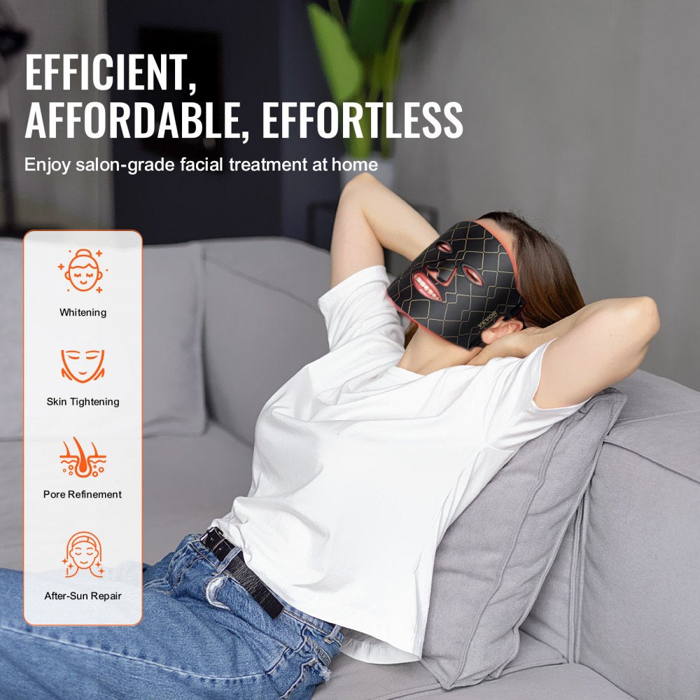 VEVOR Red Light Therapy for Face, Red Light Therapy Mask with 3 Wavelengths and 3 Intensity Levels, LED Face Mask Light Therapy, Portable Facial Skin Care Device for Skin Health, Anti Aging Wrinkles