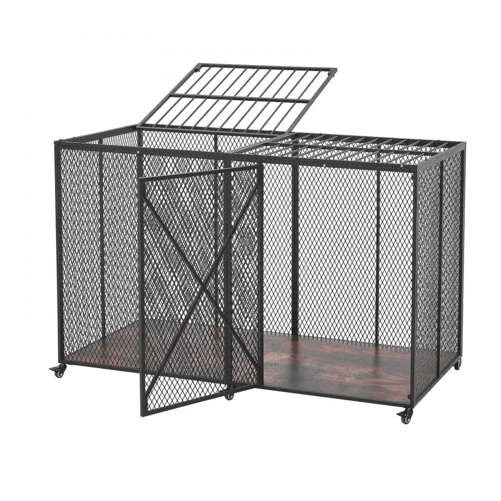 VEVOR 64 Inch Heavy Duty Dog Crate, Max Load Capacity 300 lbs, Indestructible Escape-Proof Dog Kennel Indoor for High Anxiety Large Breeds, Steel Metal Pet Cage with Double Doors & Lockable Wheels