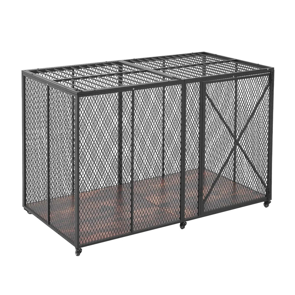 VEVOR 64 Inch Heavy Duty Dog Crate, Max Load Capacity 300 lbs, Indestructible Escape-Proof Dog Kennel Indoor for High Anxiety Large Breeds, Steel Metal Pet Cage with Double Doors & Lockable Wheels
