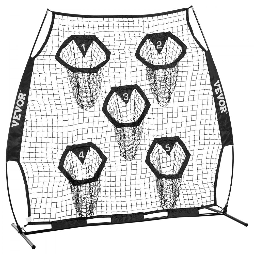 VEVOR 6 x 6 ft Football Trainer Throwing Net, Training Throwing Target Practice Net with 5 Target Pockets, Knotless Net Includes Straps and Portable Carry Case, Improve QB Throwing Accuracy, Black