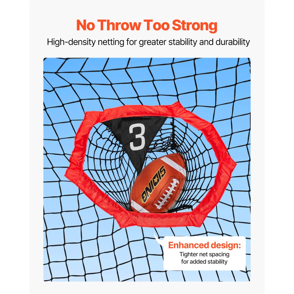 VEVOR 6 x 6 ft Football Trainer Throwing Net, Training Throwing Target Practice Net with 5 Target Pockets, Knotless Net Includes Straps and Portable Carry Case, Improve QB Throwing Accuracy, Red