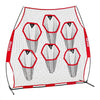 VEVOR 8 x 8 ft Football Trainer Throwing Net, Training Throwing Target Practice Net with 6 Target Pockets, Knotless Net Includes Straps and Portable Carry Case, Improve QB Throwing Accuracy, Red