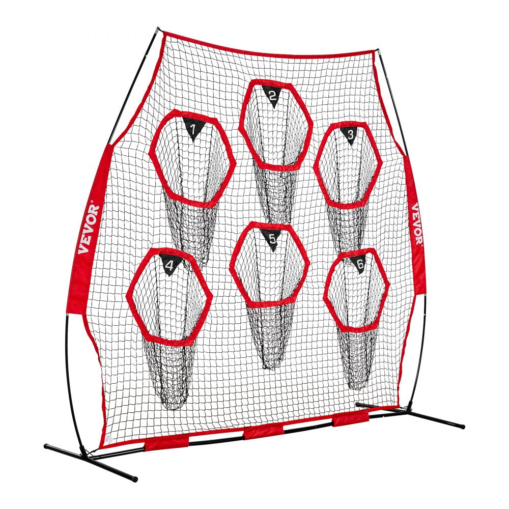 VEVOR 8 x 8 ft Football Trainer Throwing Net, Training Throwing Target Practice Net with 6 Target Pockets, Knotless Net Includes Straps and Portable Carry Case, Improve QB Throwing Accuracy, Red