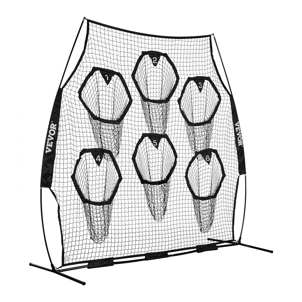 VEVOR 8 x 8 ft Football Trainer Throwing Net, Training Throwing Target Practice Net with 6 Target Pockets, Knotless Net Includes Straps and Portable Carry Case, Improve QB Throwing Accuracy, Black