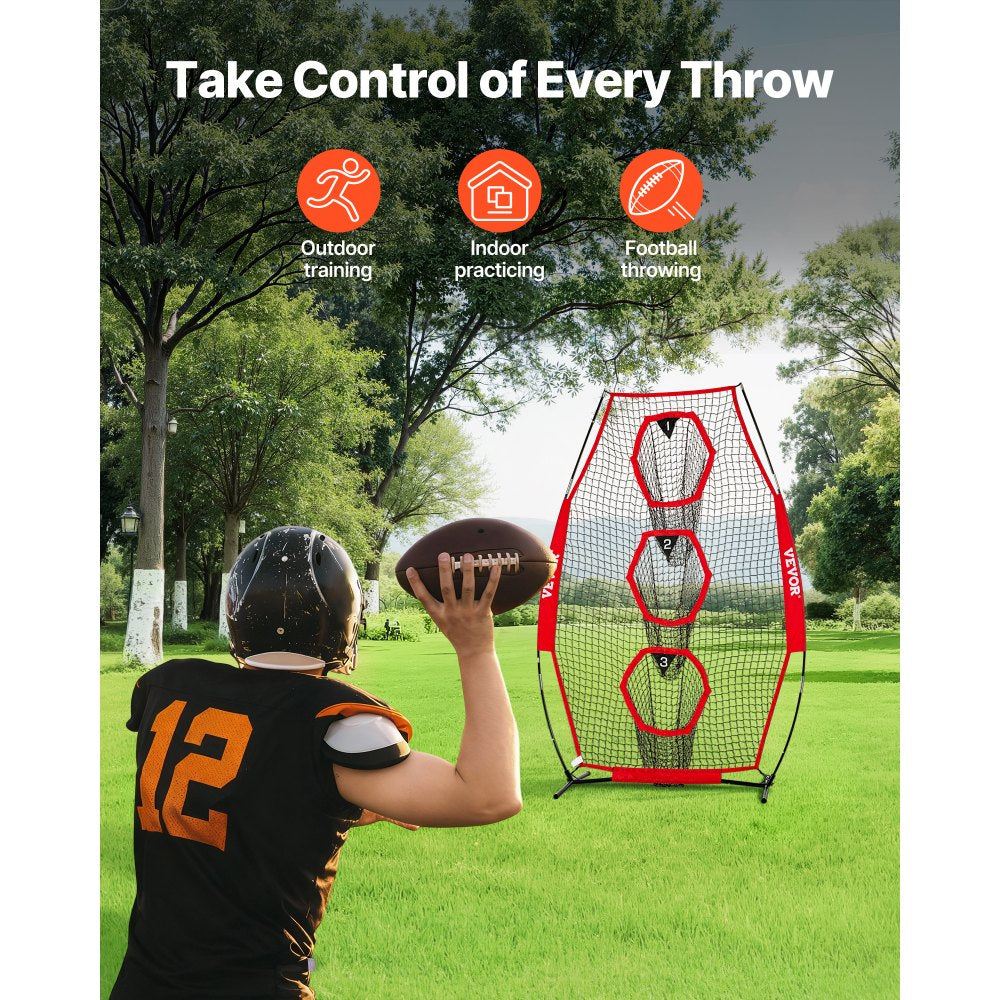 VEVOR 8 x 4 inch Football Trainer Throwing Net, Training Throwing Target Practice Net with 5 Target Pockets, Knotless Net Includes Straps and Portable Carry Case, Improve QB Throwing Accuracy, Red