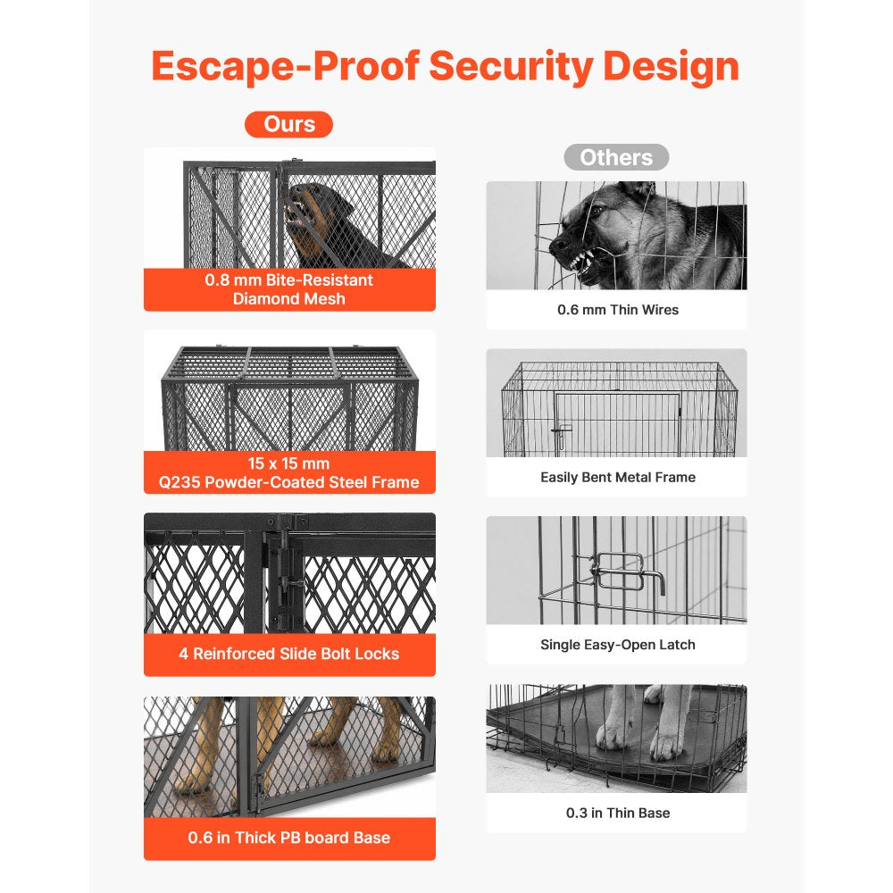 VEVOR 38 Inch Heavy Duty Dog Crate, Max Load 250 lbs, Foldable Indestructible Escape-Proof Dog Kennel Indoor for High Anxiety Small & Medium Breeds, Steel Pet Cage with Double Doors & Lockable Wheels