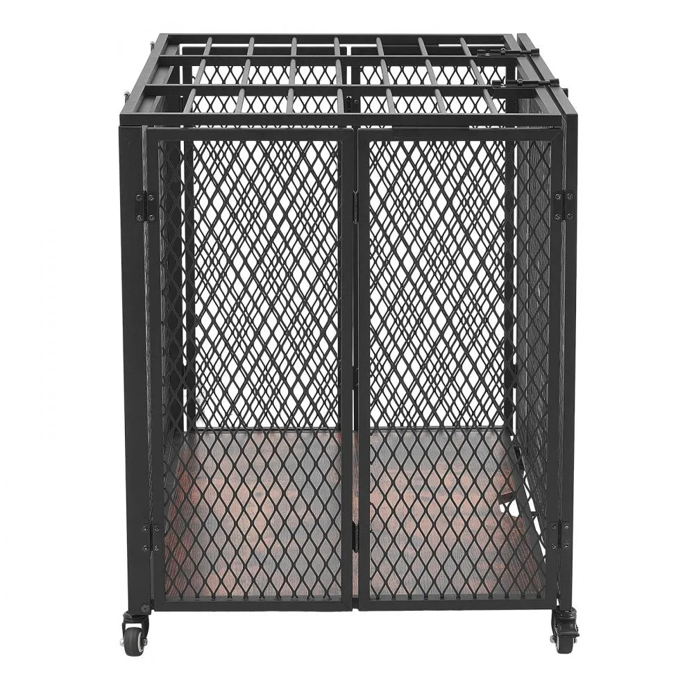 VEVOR 38 Inch Heavy Duty Dog Crate, Max Load 250 lbs, Foldable Indestructible Escape-Proof Dog Kennel Indoor for High Anxiety Small & Medium Breeds, Steel Pet Cage with Double Doors & Lockable Wheels