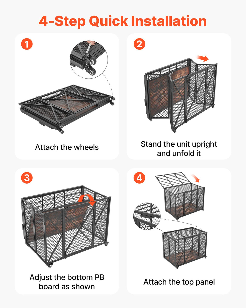 VEVOR 38 Inch Heavy Duty Dog Crate, Max Load 250 lbs, Foldable Indestructible Escape-Proof Dog Kennel Indoor for High Anxiety Small & Medium Breeds, Steel Pet Cage with Double Doors & Lockable Wheels