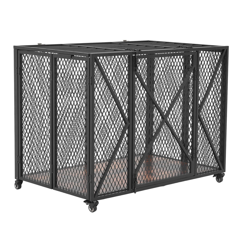 VEVOR 38 Inch Heavy Duty Dog Crate, Max Load 250 lbs, Foldable Indestructible Escape-Proof Dog Kennel Indoor for High Anxiety Small & Medium Breeds, Steel Pet Cage with Double Doors & Lockable Wheels