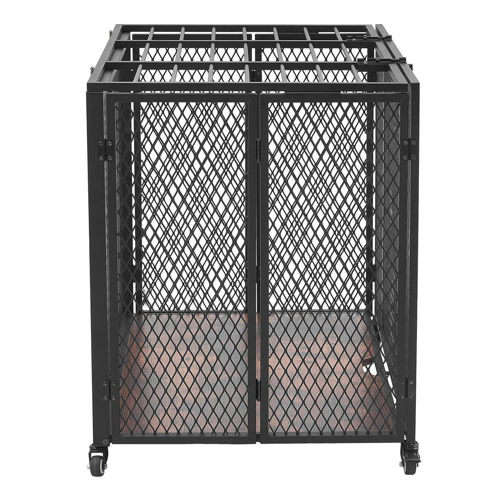 VEVOR 38 Inch Heavy Duty Dog Crate, Max Load 250 lbs, Foldable Indestructible Escape-Proof Dog Kennel Indoor for High Anxiety Small & Medium Breeds, Steel Pet Cage with Double Doors & Lockable Wheels