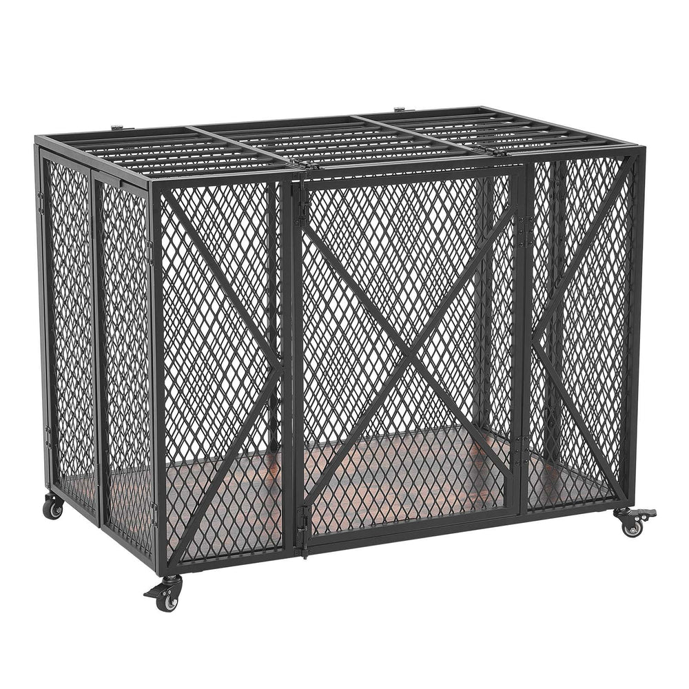 VEVOR 38 Inch Heavy Duty Dog Crate, Max Load 250 lbs, Foldable Indestructible Escape-Proof Dog Kennel Indoor for High Anxiety Small & Medium Breeds, Steel Pet Cage with Double Doors & Lockable Wheels
