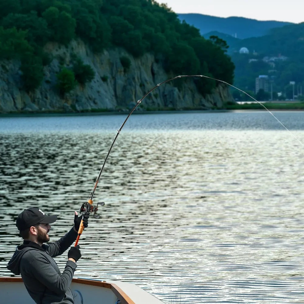 VEVOR Rod and Fishing Reel Combo, IM7 Carbon Fiber Baitcasting Rod and Reel Combo, Bass Fishing Pole with 7+1 BB System, 7.0:1 Gear Ratio, Cork Handle, Stainless Steel Guides with Ceramic Rings